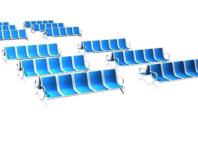 Blue Public Chairs With Metal Frames Arranged In Multiple Rows For Waiting Areas 3d model