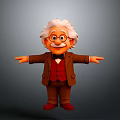 Cartoon Einstein With White Hair Glasses Brown Suit Red Vest Bow Tie And Outstretched Arms