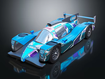 Blue Racing Car With Streamlined Design Purple White Patterns And Aerodynamic Features 3d model
