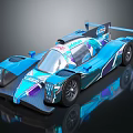 Blue Racing Car With Streamlined Design Purple White Patterns And Aerodynamic Features 3d model