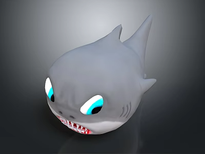 Cartoon Shark Character As Cute Marine Creature With Big Blue Eyes Open Mouth 3d model