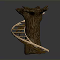 Unique Wooden Sculpture With Tree Stump Base And Curved Staircase Design