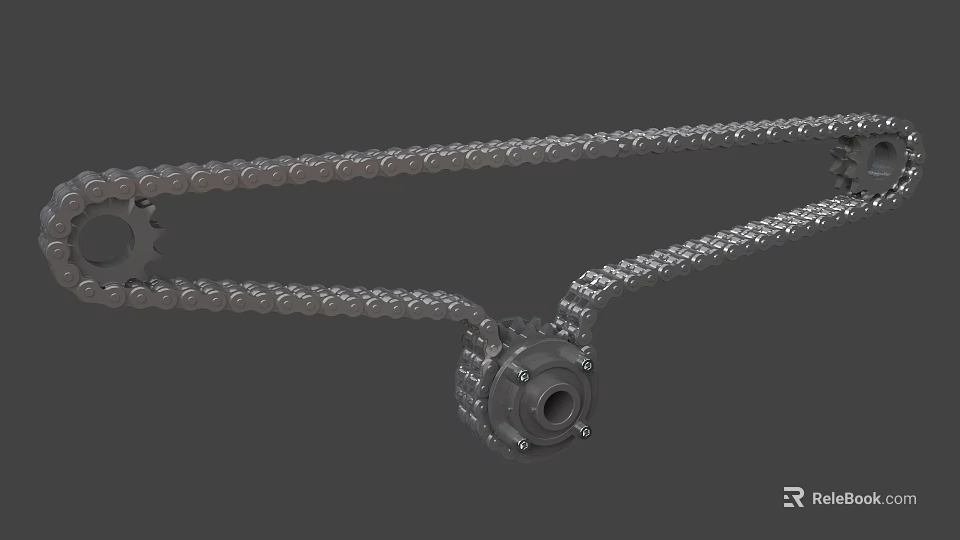 Mechanical Chain Gear Assembly With Metal Shaft And Industrial Components 3d model 