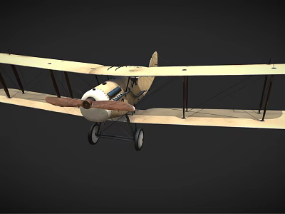Vintage Biplane Airliner Model Featuring Dual Wings and Wooden Propeller 3d model