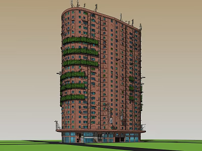 Modern Rural Self Built House With Multi Storey Brick Facade And Green Balconies 3d model