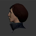 3D Woman Head Model with Short Brown Hair Blue High Neck Coat Gray Background