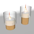 Modern Fireplace With Wooden Base Transparent Glass Cover And Flames