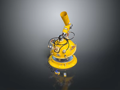 Yellow Mechanical Sci Fi Game Movie Character with Long Top Tube Round Base and Wires 3d model
