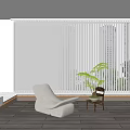 Modern Interior With Venetian Blinds On Large Window White Chair Small Table And Plant