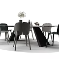 Modern Dining Table Set with Gray Black Chairs Vase and Decorative Items 3d model