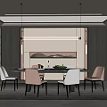 Elegant Modern Restaurant Interior Featuring Dining Table Chairs Pendant Lights And Wall Art 3d model