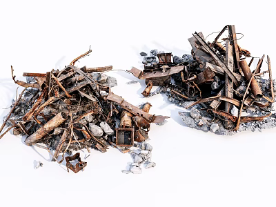 Stone and Wood Construction Debris Pile with Mixed Scrap and Rusted Metal 3d model