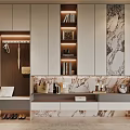 Modern Shoe Cabinet Design With Hanging Hooks Marble Storage Shelves And Decorative Items