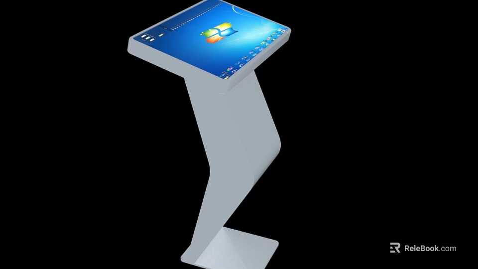 Public Facility Interactive Touchscreen Kiosk With White Stand And Information 3d model 