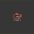 Three Red And Silver Concrete Mixers With Wheels And Orange Parts On Dark Reflective Surface