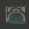 Detailed Gothic Architectural Structure With Arched Windows Stone Wall And Wooden Decorations