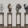 Natural Decorative Stones Displayed On Chinese Style Wooden Pedestals With Classic Design