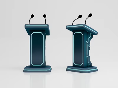 Modern Podiums With Two Microphones Each Deep Blue Frame And Sleek Design 3d model