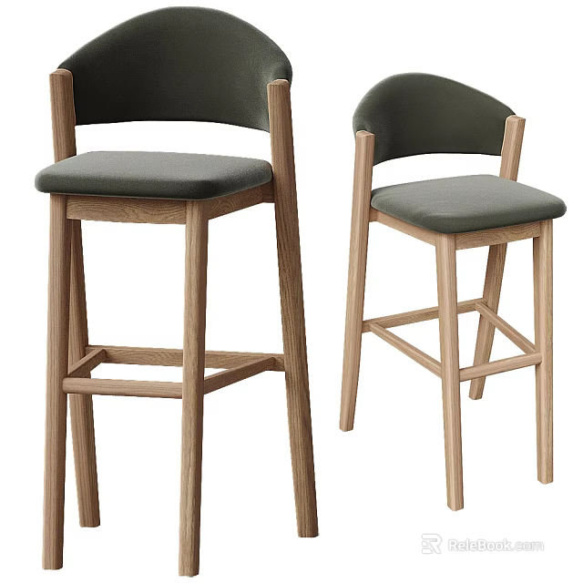 Sleek Modern Wooden Bar Stools With Dark Upholstery And Curved Backrest 3d model 