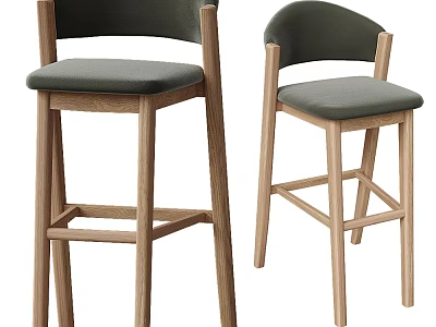 Sleek Modern Wooden Bar Stools With Dark Upholstery And Curved Backrest 3d model