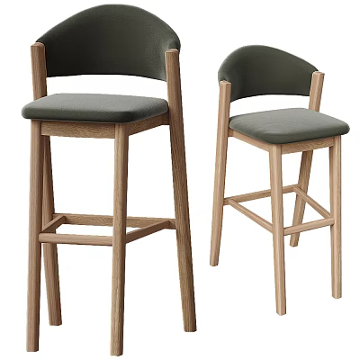 Sleek Modern Wooden Bar Stools With Dark Upholstery And Curved Backrest 3d model
