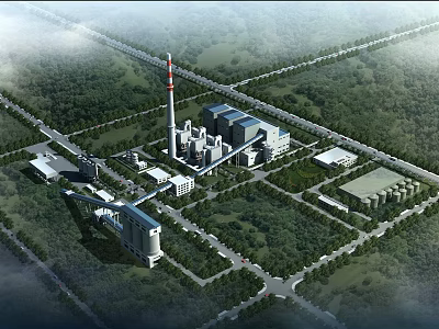 Aerial View Of Large Scale Industrial Factory With Multiple Buildings Roads And Greenery 3d model
