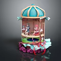 Two Animated Characters In Decorative Cage Structure With Green Grass And Red Ribbons