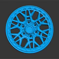 Blue 3D Rendered Wheel Rim With Stylish Spokes And Reflective Surface On Dark Backdrop
