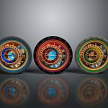 Three Colorful Round Decorative Household Items With Intricate Patterns And Reflections