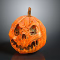 Orange Carved Halloween Pumpkin With Scary Face And Shiny Surface On Dark Background