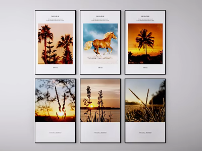 Collection of Plant Paintings with Palm Trees Sunset and Natural Scenery 3d model