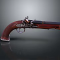 Carved Antique Handgun Sculpture With Intricate Details And Wooden Grip
