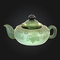 Elegant Green Ceramic Teapot With Intricate Carved Patterns And Classic Design 3d model