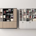 Modern Bookcase Storage Design With Shelves Books Folders Decorations And Cabinet Doors