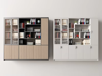 Modern Bookcase Storage Design With Shelves Books Folders Decorations And Cabinet Doors 3d model