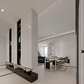 Modern Living and Dining Room Interior With Black Leather Sofa Dining Table And Decorative Paintings