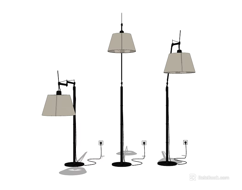 Modern Floor Lamps With Black Metal Stands And Neutral Fabric Shades For Home Decor 3d model 