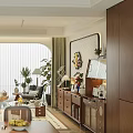 Modern Living and Dining Room Interior With Sofa Dining Table Plants Pendant Light And Decor