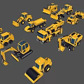 Various Types Of Yellow Construction Vehicles Including Bulldozers Mixers And Excavators