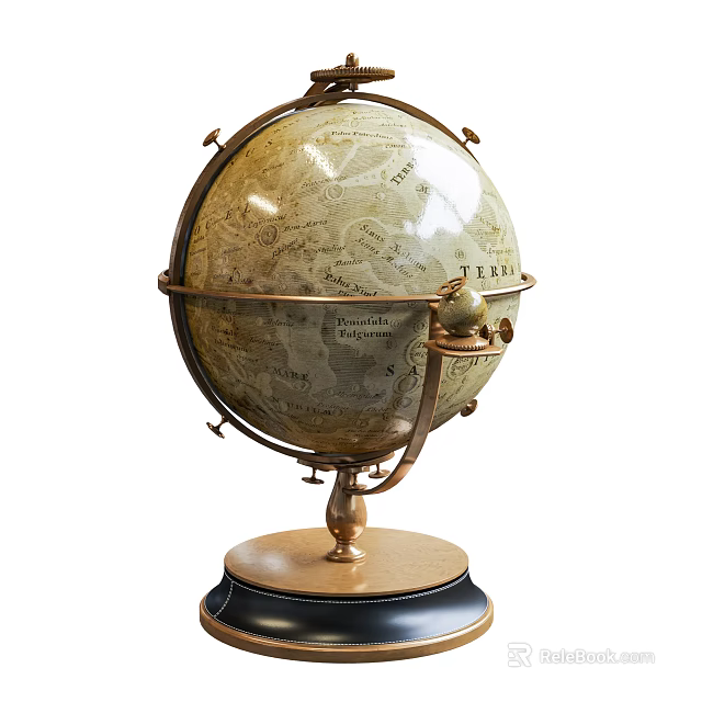 Vintage Globe Decorative Ornament Set With Metal Stand And Classic Design 3d model 