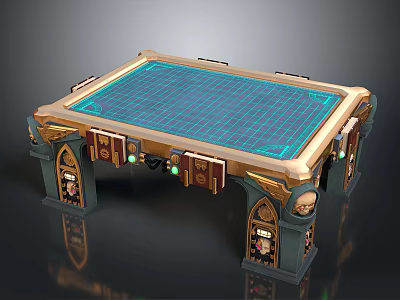 Sturdy Industrial Workbench With Blue Grid Surface And Metal Support Structures 3d model