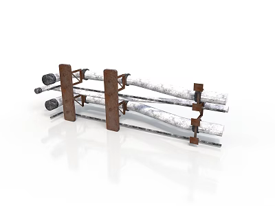 Durable Industrial Metal Support Frame With Brown Brackets And White Pipes 3d model