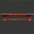 Outdoor Bench with Red Wooden Planks Blue Metal Brackets and Support Legs