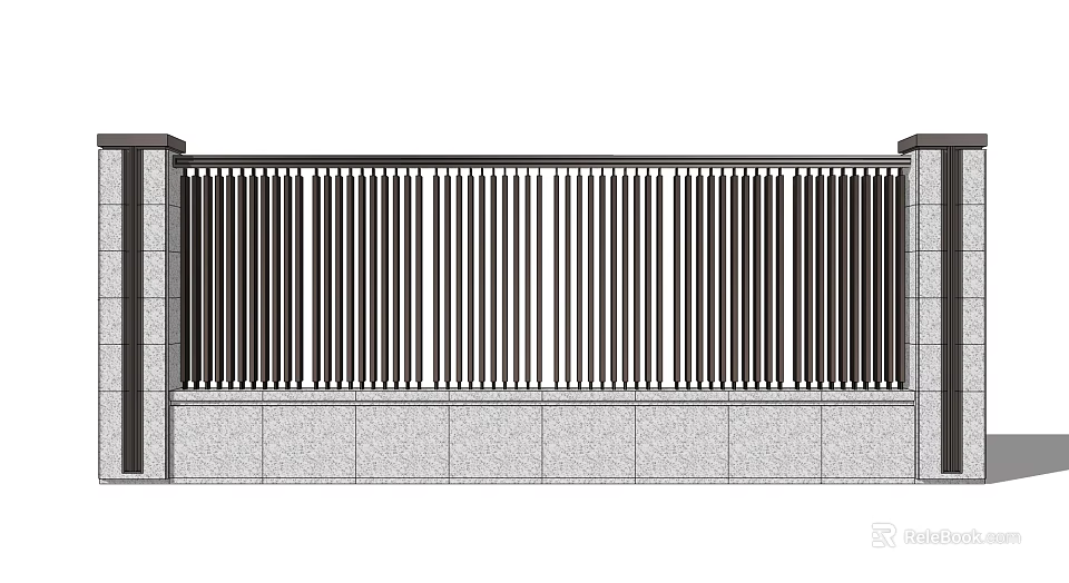 Modern Garden Wall Design With Vertical Slats And Stone Base 3d model 