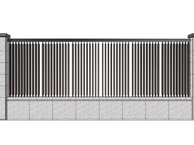Modern Garden Wall Design With Vertical Slats And Stone Base 3d model