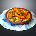 Colorful Mixed Vegetable Dish Served In Clay Bowl On Floral Patterned Plate