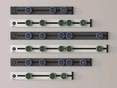 Modern Switch Panels With Multiple Colorful Buttons In Black And White Frames 3d model