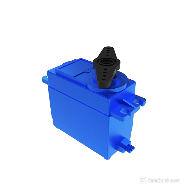 Blue Servo Motor Device With Black Control Knob And Sturdy Enclosure 3d model 