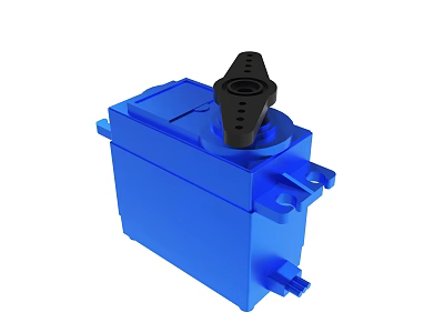Blue Servo Motor Device With Black Control Knob And Sturdy Enclosure 3d model