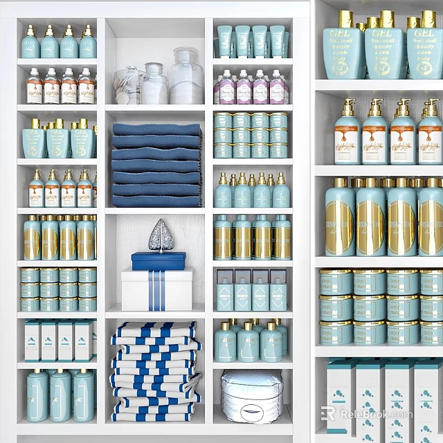 Organized Medical Devices Shelves With Blue White Various Healthcare Supplies 3d model 